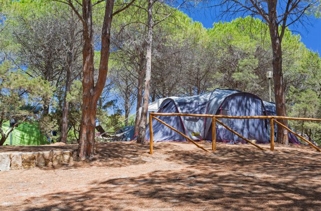Multi-colored medium-sized tents at Camping Cala Ginepro
